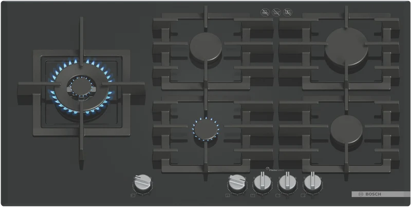 Bosch Series 6, 90cm Gas Cooktop Tempered Glass, Black
