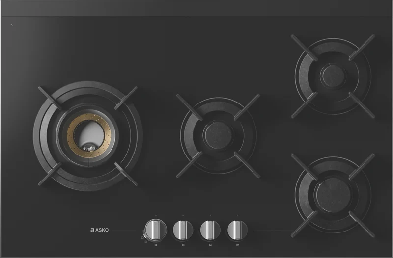 ASKO 80cm 4 Burner Gas on Glass Volcano Cooktop - Black