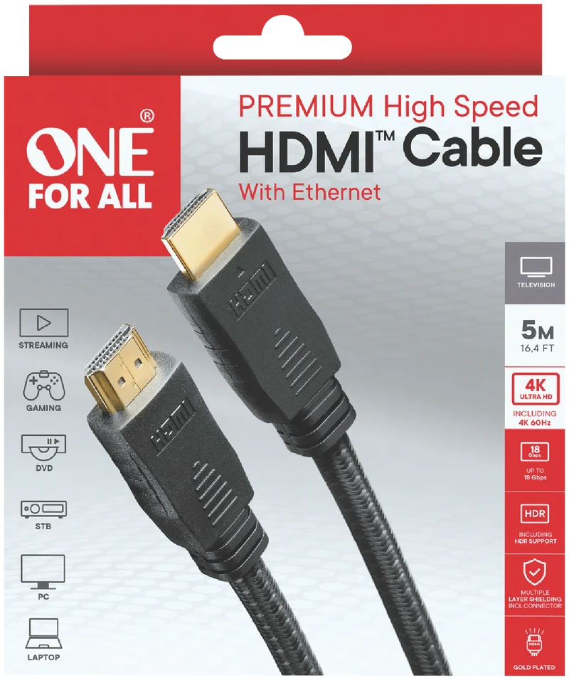 One For All 4K Premium High Speed HDMI Cable (5M)