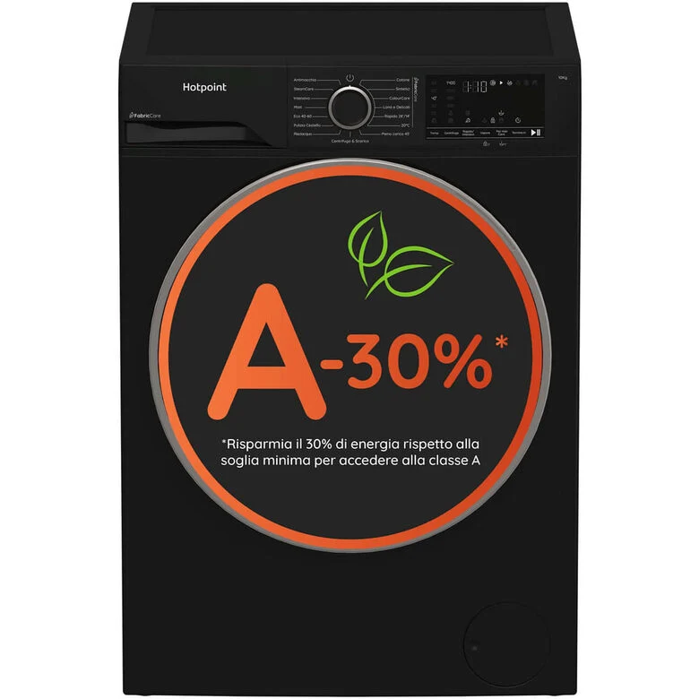 Hotpoint Ariston HB 103B CARE IT Lavatrice A Libera Installazione 10 Kg, 1400 Giri, Display Digitale XL, Vapore, Classe A -30%, Nero