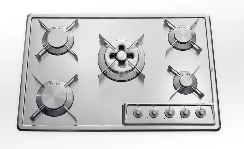 Ⓜ️🔵🔵🔵 Alpes F 579/4GTC - Piano cottura da incasso semifilo, 5 fuochi gas con 1 bruciatore tripla corona Dual 4,5 kw, acciaio inox, profondità 51cm