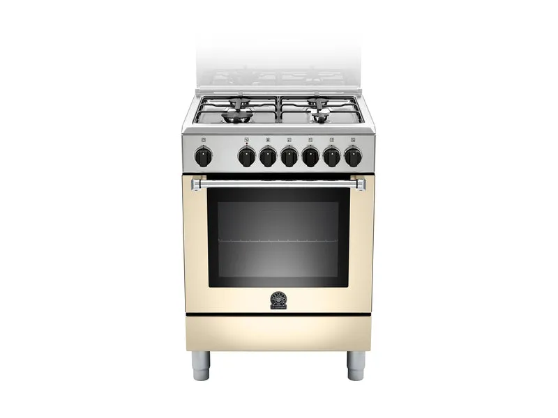 Ⓜ️🔵🔵🔵 LA GERMANIA AMN664ECRV/24 - Cucina 4 fuochi gas, forno elettrico singolo, 60x60 cm, Crema Opaco, Serie Americana, Classe A