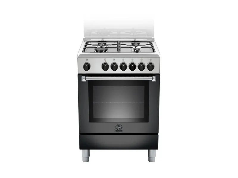 Ⓜ️🔵🔵🔵 BERTAZZONI LA GERMANIA AMN664ENEV/24 - Cucina 4 fuochi gas, Forno Elettrico Singolo, 60x60 cm, Nero Opaco, Serie Americana, Classe A