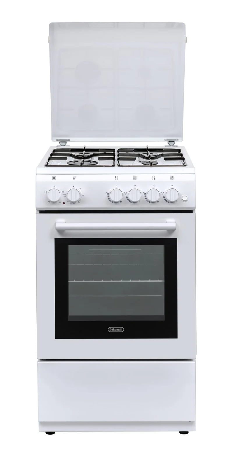 DE LONGHI Cucina Elettrica DL554EW i 4 Fuochi a Gas Forno Elettrico Multifunzione Termoventilato Classe A Dimensioni 50 x 50 cm Colore Bianco CLASSE A