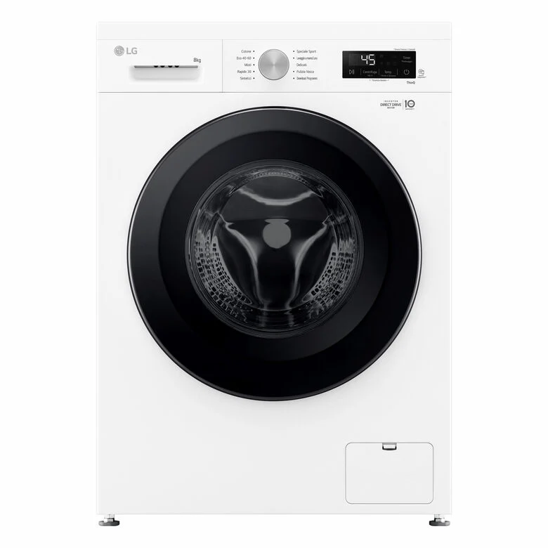 LG F4NX1008NWK Serie X1 Lavatrice Smart A Libera Installazione 8 Kg, 1400 Giri, Allergy Care, Direct Drive, Wi-Fi, Sistema 6 Motion, Classe A, Bianco