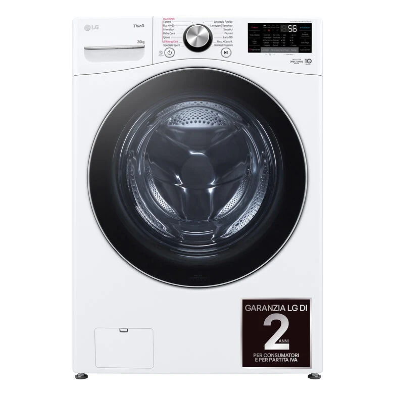 LG F0P3020TSWC Serie P3 Lavatrice XL A Libera Installazione 20 Kg, 1000 Giri, AI DD™, TurboWash 360, Lavaggio A Vapore, Wi-Fi, Classe B, Bianco