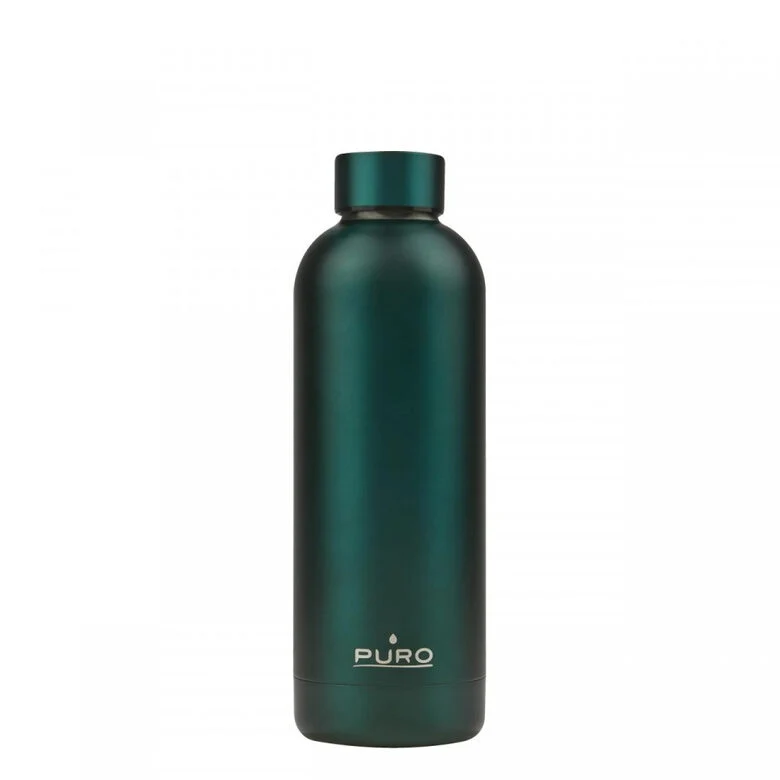 PURO WB500DW2GRN borraccia Bicicletta, Uso quotidiano, Fitness 500 ml Acciaio inossidabile Verde, Metallico