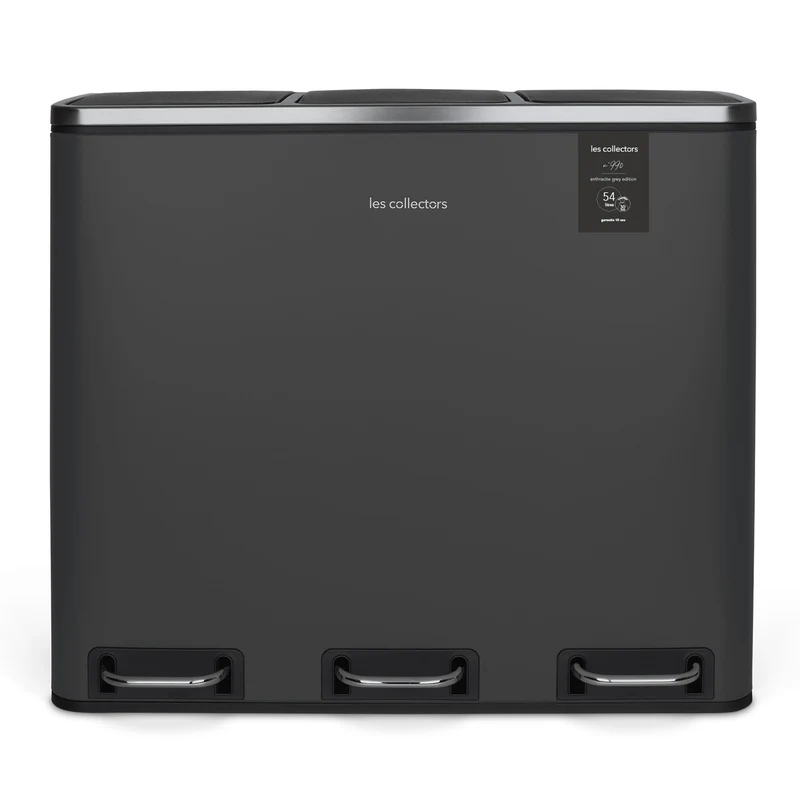Ⓜ️🔵🔵🔵 Les Collectors N°990 - Pattumiera, 10 ANNI GARANZIA, raccolta differenziata 3 scomparti a pedale, GRIGIO SCURO OPACO su acciaio inox, 54L