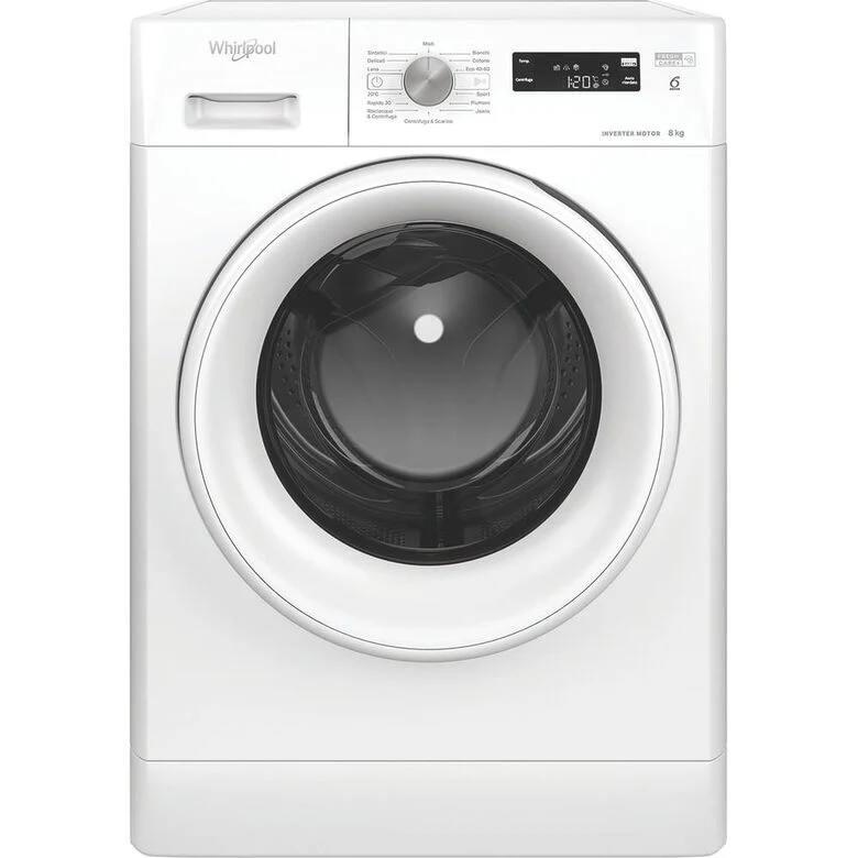 Whirlpool FFS P87 IT Lavatrice A Libera Installazione 8 Kg, 1200 Giri, Classe A-10%, Bianco, Inverter Display Vapore Refresh