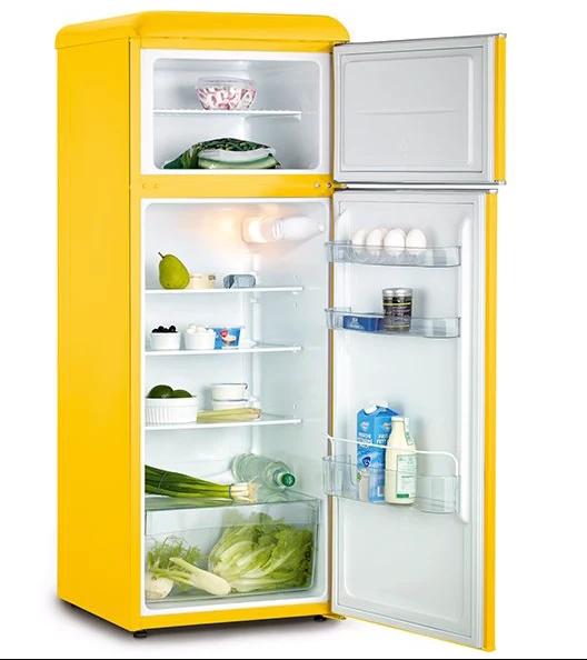 Ⓜ️🔵🔵🔵 SEVERIN KS 9953 - Frigorifero Retrò doppia porta, GIALLO, 208 litri, 55 cm, Nuova classe energetica E (ex A++)