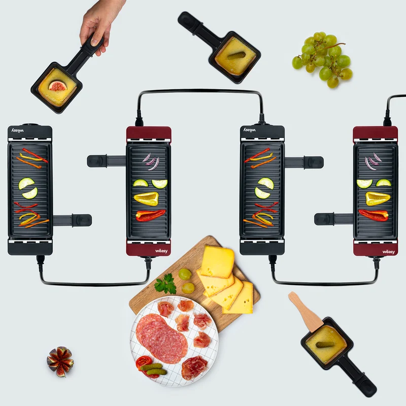 Ⓜ️🔵🔵🔵 Weasy TIK12 nera - Grill e Raclette, 2 in 1, per 2 persone, CONNETTIBILE IN SERIE FINO A 4 ELEMENTI, colore NERO