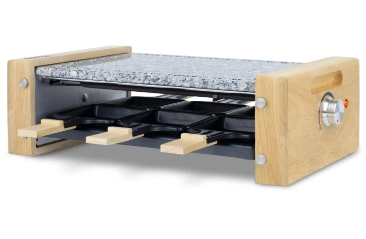 Ⓜ️🔵🔵🔵 H.Koenig WOD6 - Grill e Raclette per 6 persone, 2 in 1, materiali di alta qualità LEGNO e GRANITO