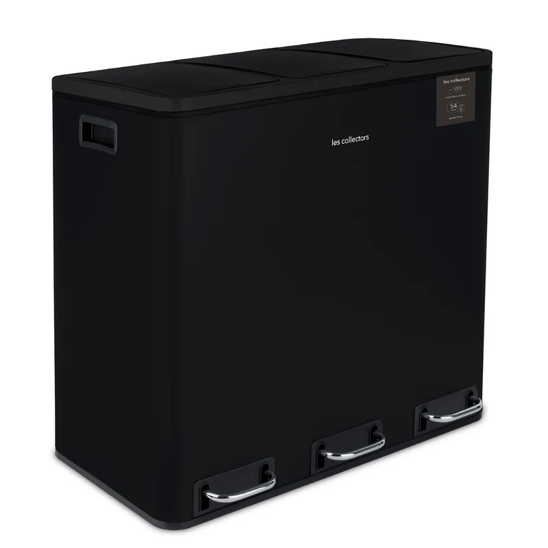 Ⓜ️🔵🔵🔵 Les Collectors N°988 - [📦🚨Spedizione immediata!🚚💨] Pattumiera total-black, 10 ANNI GARANZIA, raccolta differenziata 3 scomparti a pedale, NERO OPACO ANTI ALONE su acciaio inox, 54L