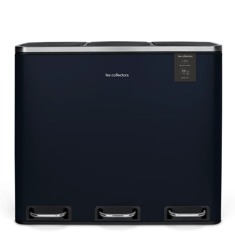 Ⓜ️🔵🔵🔵 Les Collectors N°986 - Pattumiera, 10 ANNI GARANZIA, raccolta differenziata 3 scomparti a pedale, NIGHT BLUE OPACO ANTI ALONE su acciaio inox, 54L