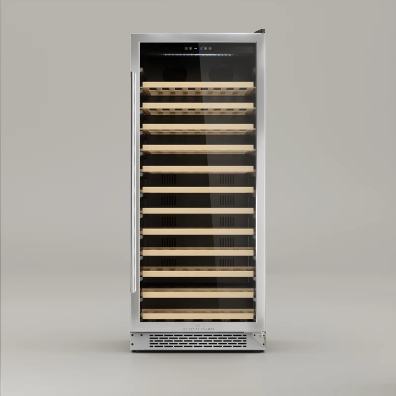 Ⓜ️🔵🔵🔵 LES PETITS CHAMPS CAVCE100 - Cantinetta per 100 bottiglie, No Frost, da incasso o libera, porta reversibile, 12 ripiani in legno, acciaio inox