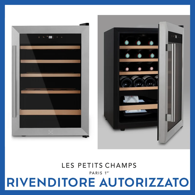 Ⓜ️🔵🔵🔵 LES PETITS CHAMPS CAVC20 - Cantinetta per 20 bottiglie, 4 ripiani in legno e 1 barriera, vetro anti-UV, SILENZIOSA, controlli digitali, ANTIVIBRAZIONE