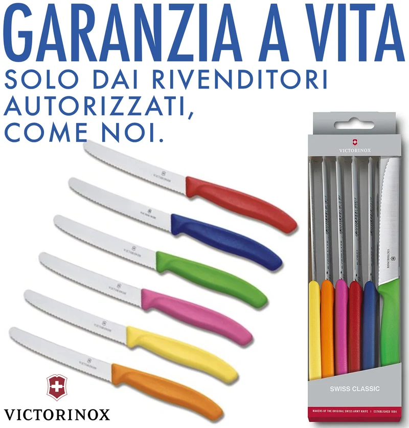 Ⓜ️🔵🔵🔵 VICTORINOX V-6.78 39.6G - [📦🚨Spedizione immediata!🚚💨] Set di 6 coltelli da tavola o cucina Swiss Classic con manici colorati assortiti