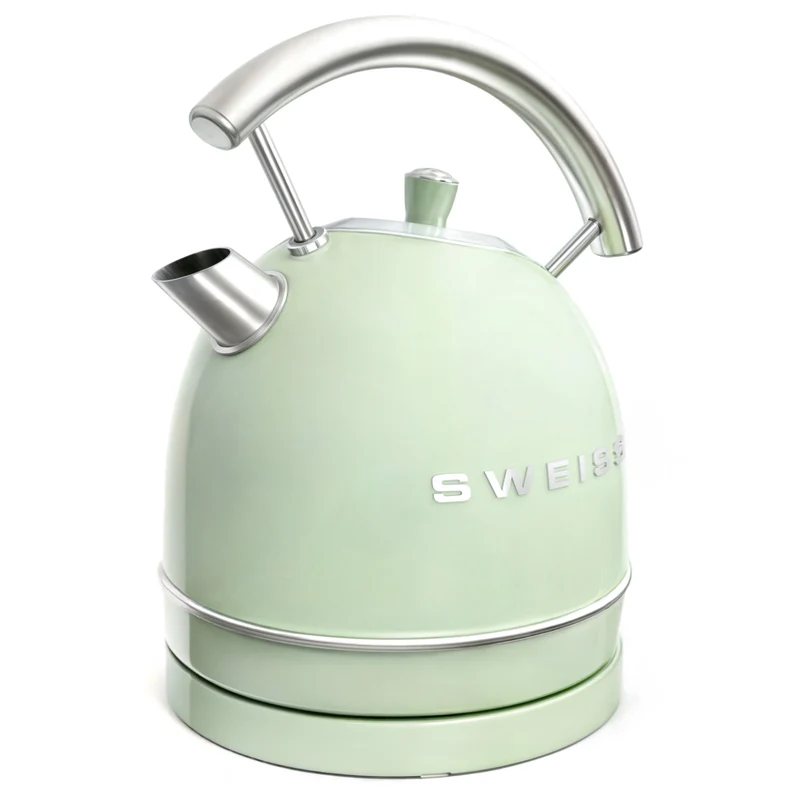 Ⓜ️🔵🔵🔵 SWEISS KTL7 - Bollitore elettrico vintage, 1,8 litri, corpo in ACCIAIO INOX, colore VERDE RETRÒ con dettagli cromati