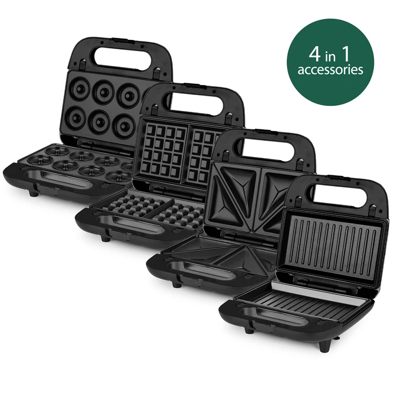 Ⓜ️🔵🔵🔵 Weasy JOY600 - Piastra per sandwich con 4 griglie differenti intercambiabili (sandwich, waffle, grill e ciambelle)