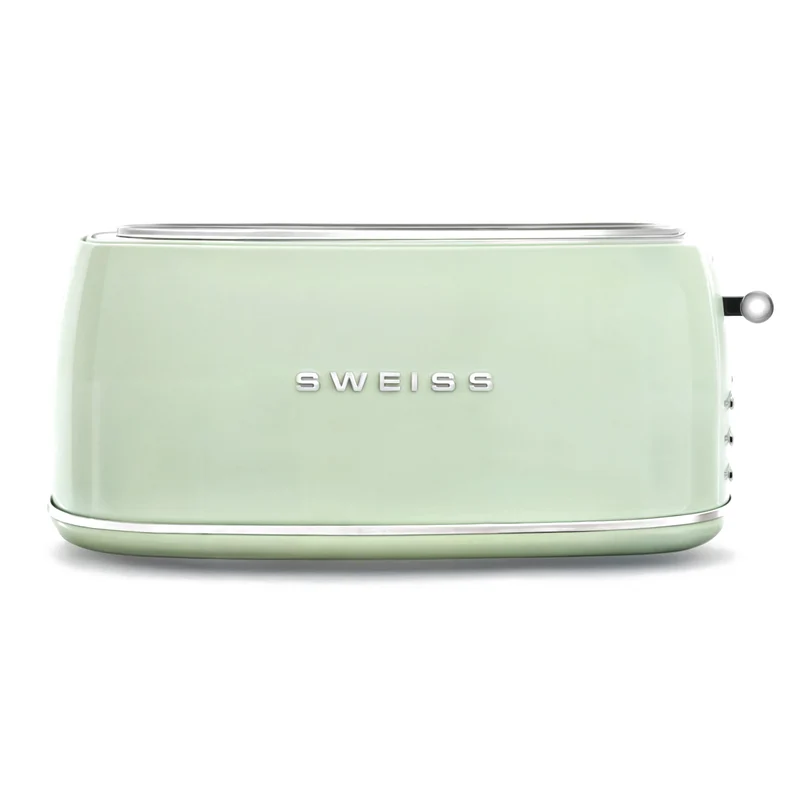 Ⓜ️🔵🔵🔵 SWEISS GRV7 - Tostapane vintage speciale per fette grandi, colore VERDE RETRÒ con dettagli cromati, PINZE IN LEGNO e corpo in ACCIAIO INOX