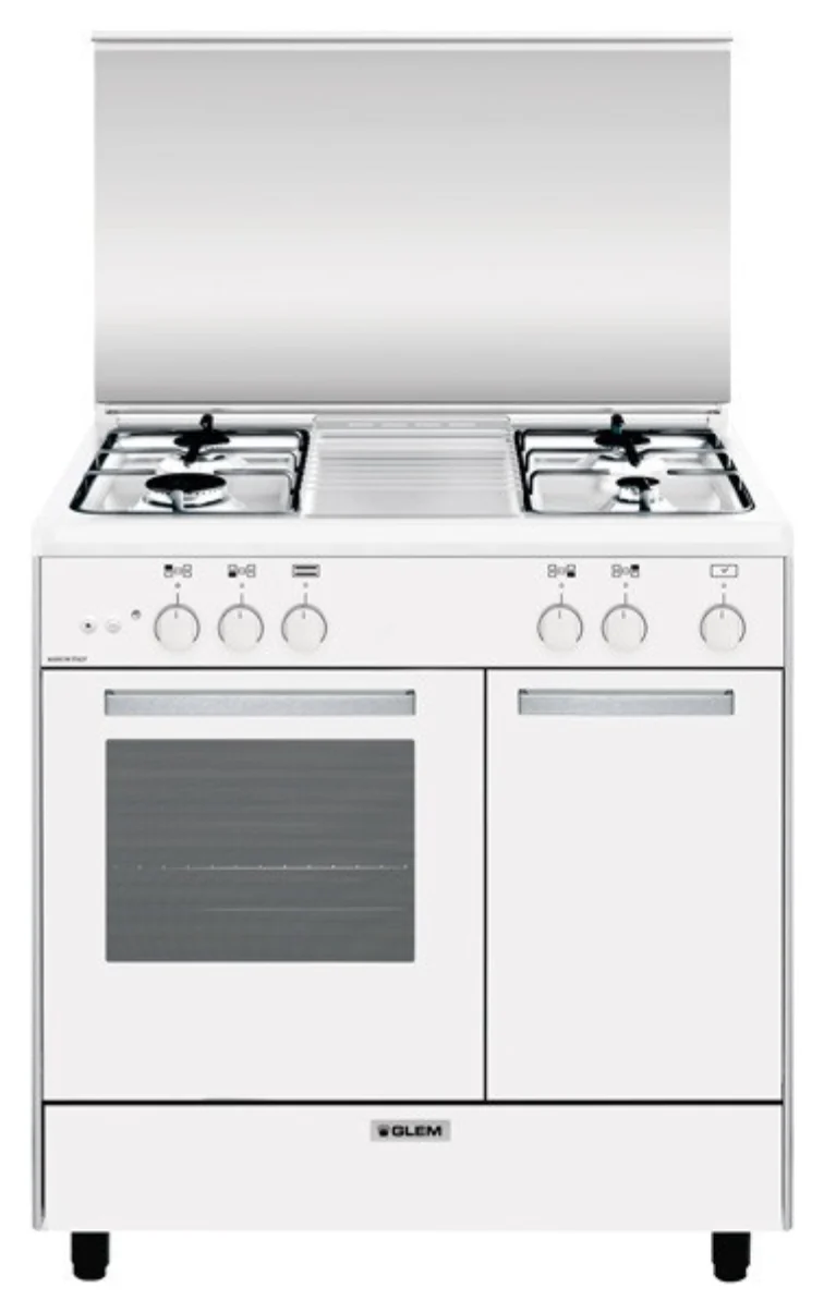 Ⓜ️🔵🔵🔵 GLEM GAS AR854GX Alpha - Cucina bianca, 80x50 cm, con coperchio, forno a gas e vano laterale "portabombola", Classe A