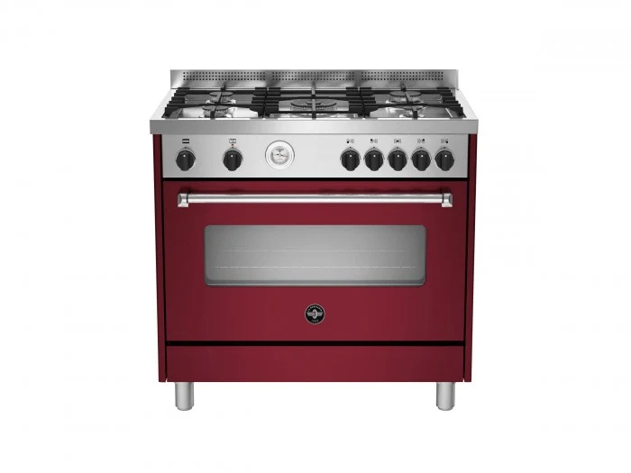 Ⓜ️🔵🔵🔵 LA GERMANIA AMN965EVIT/21 - Cucina 5 fuochi gas, bruciatore con doppia corona, forno elettrico, 90x60 cm, nero, Serie Americana, Classe A