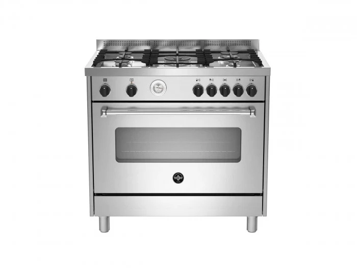 Ⓜ️🔵🔵🔵 LA GERMANIA AMN965EXT/21 - Cucina 5 Fuochi Gas, Bruciatore doppia corona, Forno Elettrico, 90x60 cm, Acciaio Inox, Serie Americana, Nuova Classe A