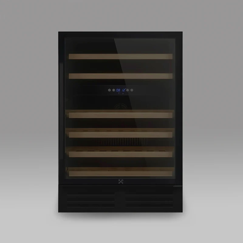 Ⓜ️🔵🔵🔵 LES PETITS CHAMPS CAVCEDB46 - Cantinetta TOTAL BLACK per 46 bottiglie, NERA, 2 ZONE DI TEMPERATURA, 6 ripiani in legno, funzione inverno, anti-UV, ANTIVIBRAZIONE