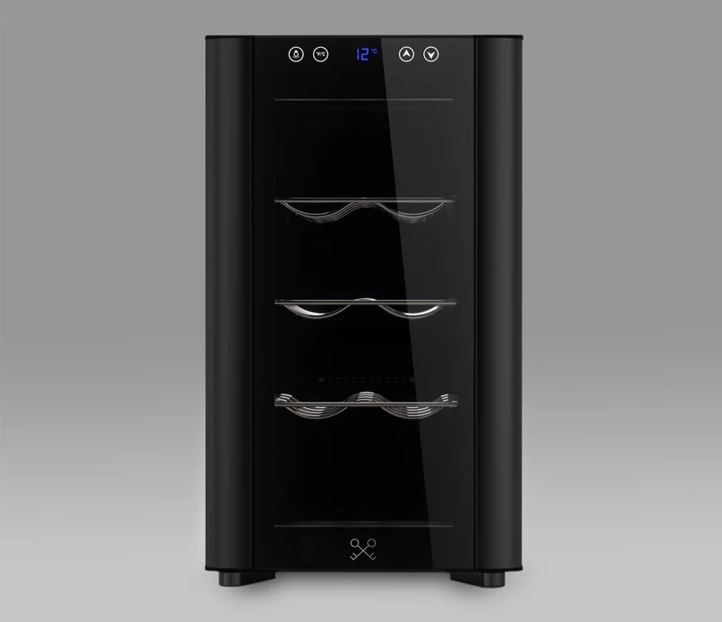Ⓜ️🔵🔵🔵 LES PETITS CHAMPS CAVSB8 - Cantinetta per 8 bottiglie, Total Black, NERA, 3 ripiani in metallo, SISTEMA ANTIVIBRAZIONE, controlli digitali, luce LED