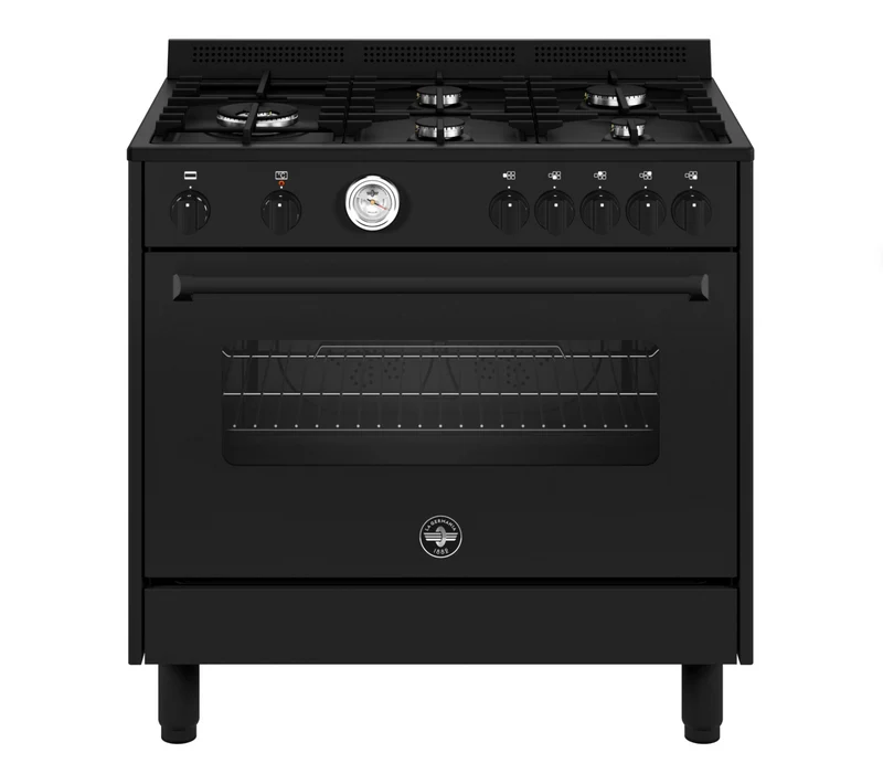 Ⓜ️🔵🔵🔵 LA GERMANIA AMN965ETN/24 - Cucina, 5 Fuochi Gas, Forno Elettrico, 90x60 cm, Nero Opaco, Serie Americana, Nuova Classe A