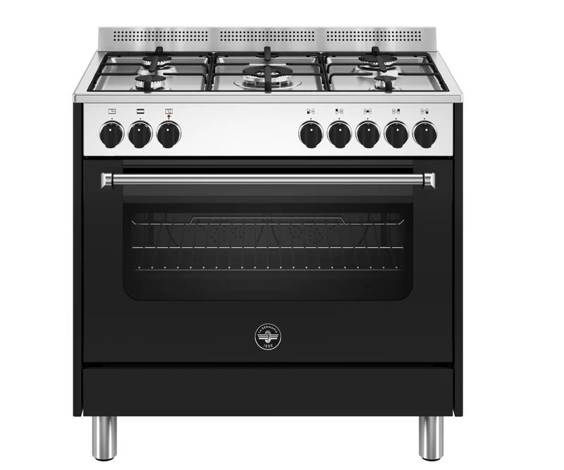 Ⓜ️🔵🔵🔵 LA GERMANIA AMN965ENEV/24 - Cucina 5 fuochi gas, forno elettrico, 90x60 cm, nero opaco, Serie Americana, Classe A