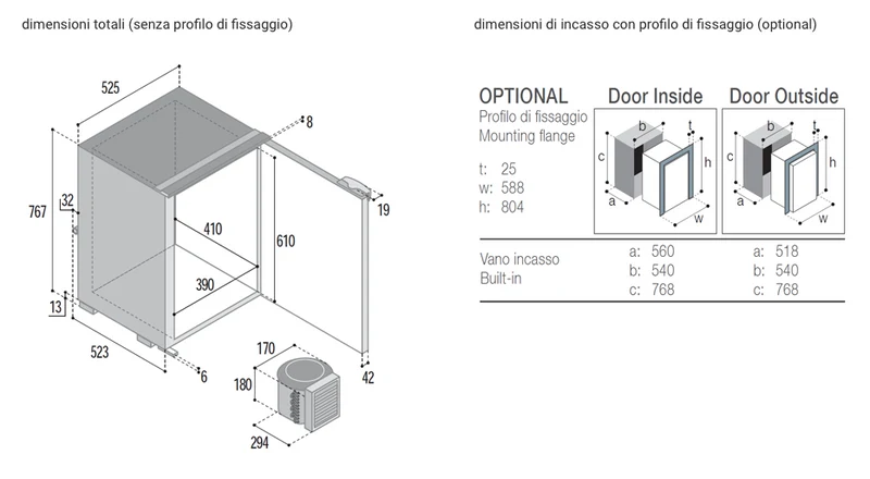 Ⓜ️🔵🔵🔵 Vitrifrigo C110BT 12/24V - Congelatore, 108 litri, sistema di chiusura AirLock, porta in colore grigio o nero, unità refrigerante esterna, alimentazione 12/24Vdc