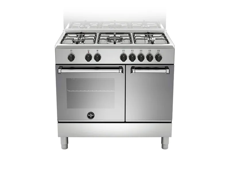Ⓜ️🔵🔵🔵 LA GERMANIA AMN9P5EXV - Cucina piano di lavoro, acciaio inox, 5 fuochi gas, forno elettrico multifunzione, vano stipetto, 90x60 cm, Classe A
