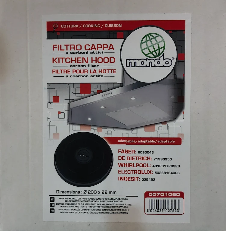 Ⓜ️🔵🔵🔵 Mondo Astelav 00701060 - Filtro a carbone attivo, compatibile universale, forma circolare