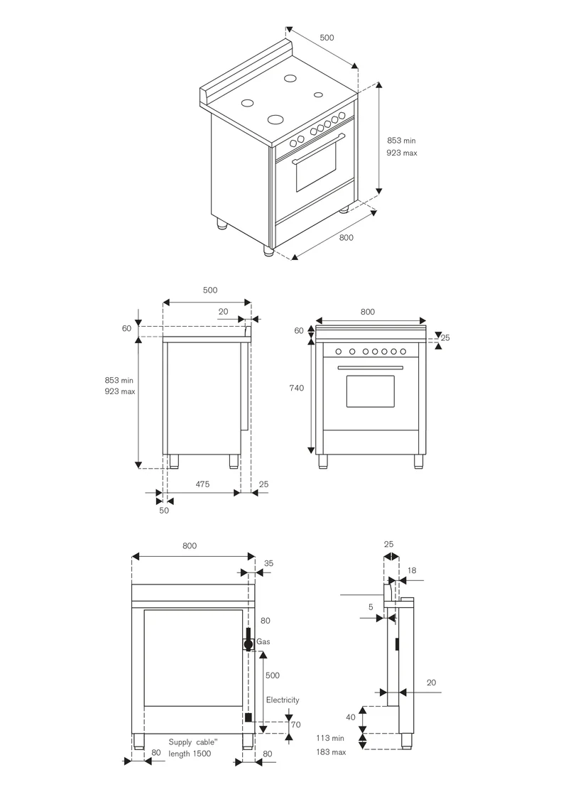 Ⓜ️🔵🔵🔵 LA GERMANIA AMN855GXV/24 - Cucina, Piano di Lavoro in Acciaio Inox, 5 Fuochi Gas, Forno Gas Ventilato, 80x50 cm, Acciaio Inox, Nuova classe A