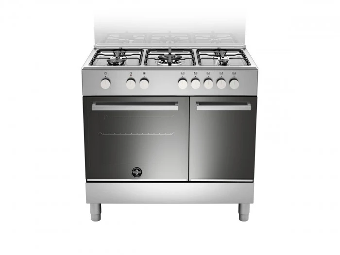 Ⓜ️🔵🔵🔵 LA GERMANIA FTR9P5EXV/24 - Cucina, Piano di Lavoro Acciaio Inox, 5 Fuochi Gas, Forno Elettrico Multifunzione, Serie Futura, Acciaio Inox, 90x60 cm, Vano Stipetto, Nuova classe A