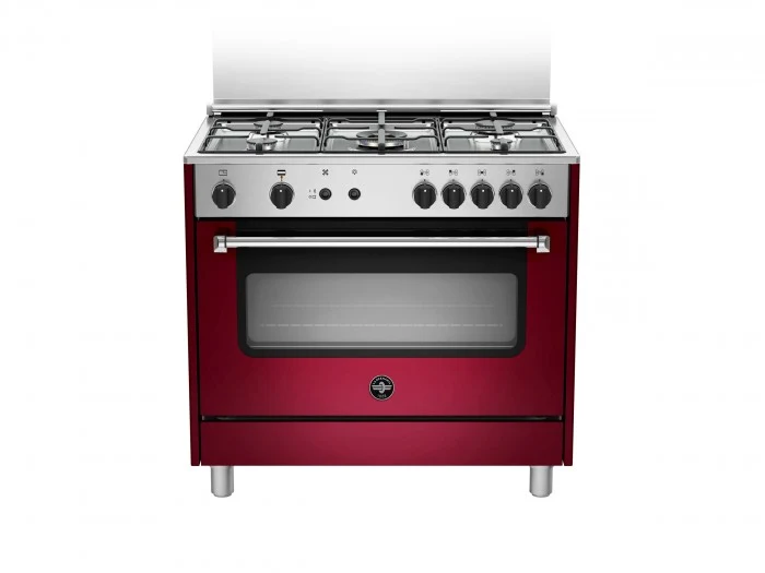 Ⓜ️🔵🔵🔵 LA GERMANIA AMN965GVIV/24 - Cucina, Piano di Lavoro in Acciaio Inox, 5 Fuochi Gas, Forno Gas Ventilato, 90x60 cm, Vino Opaco, Serie Americana, Nuova classe A+
