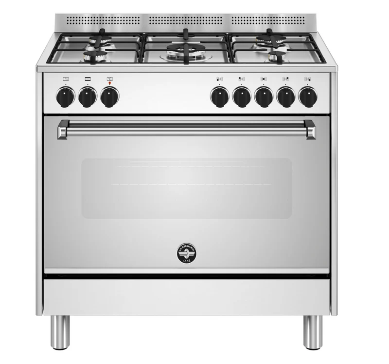 Ⓜ️🔵🔵🔵 LA GERMANIA AMN965EXV/24 - Cucina 5 fuochi gas, forno elettrico, 90x60 cm, acciaio inox, serie Americana, Classe A