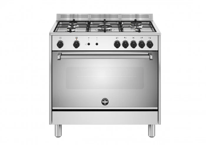 Ⓜ️🔵🔵🔵 LA GERMANIA AMN965GXV/24 - Cucina, Piano di Lavoro in Acciaio Inox, 5 Fuochi Gas, Forno Gas Ventilato, 90x60 cm, Acciaio Inox, Serie Americana, Nuova classe A+