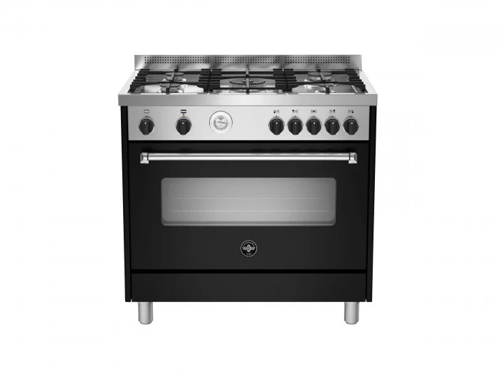 Ⓜ️🔵🔵🔵 LA GERMANIA AMN965GNET - Cucina, 5 Fuochi a Gas, Forno Gas Ventilato, 90x60 cm, Nero, Serie Americana, Nuova classe A+