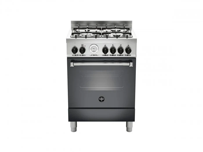 Ⓜ️🔵🔵🔵 LA GERMANIA AMN664GNET - Cucina, 4 Fuochi Gas, Forno a Gas Singolo, 60x60 cm, Nero Opaco, Serie Americana, Nuova Classe A+