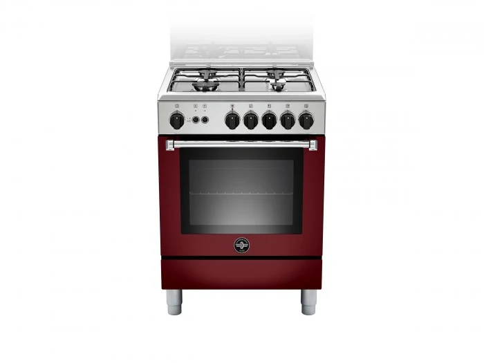 Ⓜ️🔵🔵🔵 LA GERMANIA AMN664GVIV/24 - Cucina, 4 Fuochi Gas, Forno Gas Ventilato, 60x60 cm, Vino Opaco, Serie Americana, Nuova Classe A+