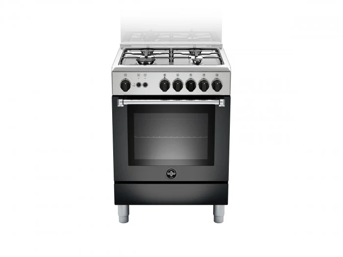 Ⓜ️🔵🔵🔵 LA GERMANIA AMN664GNEV/24 - Cucina, 4 Fuochi Gas, Forno Gas Ventilato, Nero Opaco, 60x60 cm, Serie Americana, Nuova Classe A+