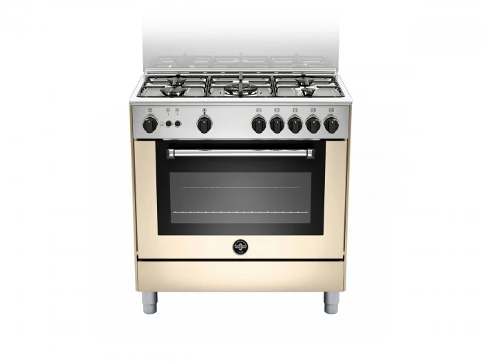 Ⓜ️🔵🔵🔵 LA GERMANIA AMN855GCRV/24 - Cucina, Piano di Lavoro in Acciaio Inox, 5 Fuochi Gas, Forno Gas Ventilato, 80x50 cm, Crema Opaco, Nuova classe A