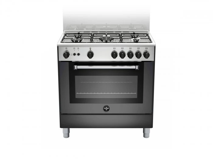 Ⓜ️🔵🔵🔵 LA GERMANIA AMN855GNEV/24 - Cucina, Piano di Lavoro in Acciaio Inox, 5 Fuochi Gas, Forno Gas Ventilato, 80x50 cm, Nero Opaco, Nuova classe A