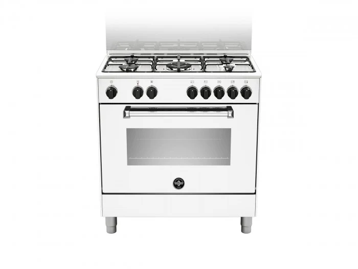 Ⓜ️🔵🔵🔵 LA GERMANIA AMN855EBV/24 - Cucina, Piano di Lavoro in Acciaio Inox, 5 Fuochi Gas, Forno Elettrico Multifunzione, 80x50 cm, Bianco, Nuova classe A