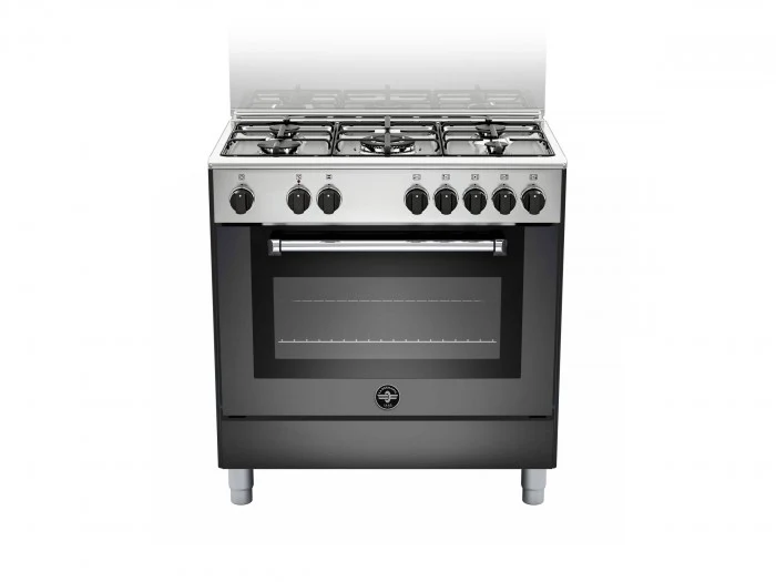 Ⓜ️🔵🔵🔵 LA GERMANIA AMN855ENEV/24 - Cucina, Piano di Lavoro in Acciaio Inox, 5 Fuochi Gas, Forno Elettrico Multifunzione, 80x50 cm, Nero, Nuova classe A
