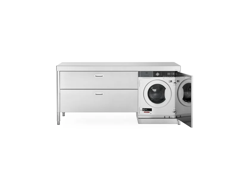 Ⓜ️🔵🔵🔵 Alpes 190C-LAVATRICE-1 - LIBERI IN CUCINA, Elemento Contenimento, mobile cucina-lavanderia, acciaio inox, larg. 190cm, prof. 65cm, alt. 90cm, 2 cassetti 120cm, anta inox 60cm