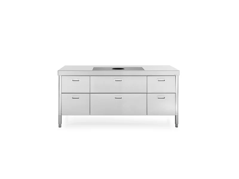 Ⓜ️🔵🔵🔵 Alpes IC160-C30+C90+C30/1 - LIBERI IN CUCINA, Elemento Isole Cottura, acciaio inox, larga 160cm, profonda 105cm, alta 90/95cm, piano cottura a induzione+ aspirazione integrata, area snack, 2 cassetti 90cm, 4 cassetti 30cm