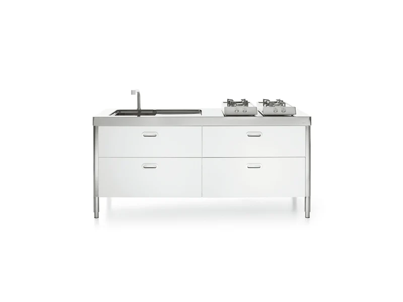 Ⓜ️🔵🔵🔵 Alpes LC190-C90+C90/2 - LIBERI IN CUCINA, Lavaggio-Cottura, Acciaio Inox dx o sx, larg. 190cm, prof. 65cm, alt. 90/95cm, vasca 38cm, scivolo liscio miscelatore, 2 piani cottura ribaltabile 2 fuochi gas grandi 2 fuochi gas ridotti, 2 cassetti 90cm